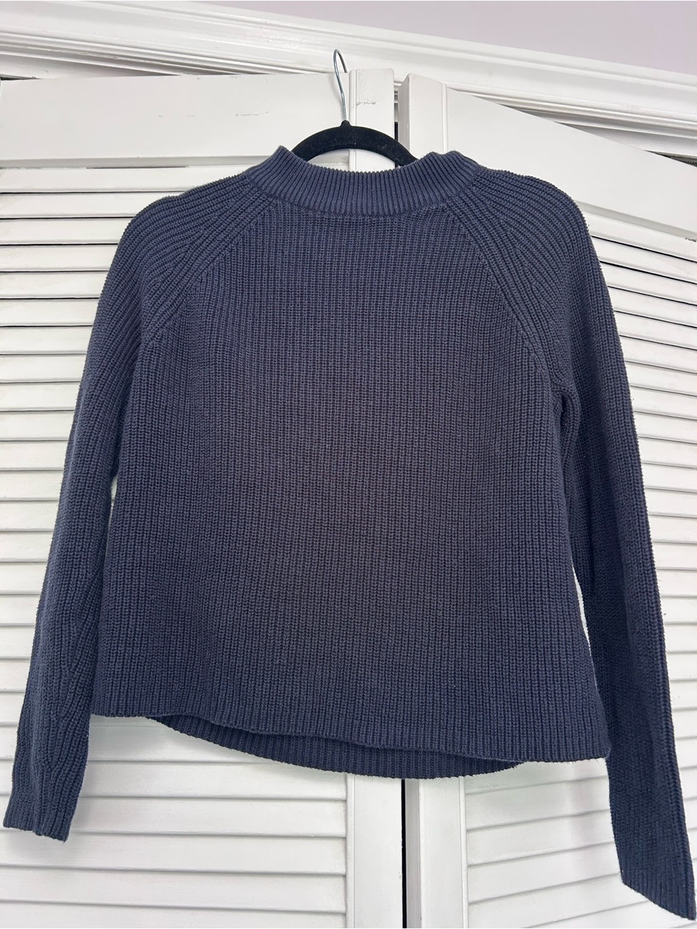 Crewneck Knit Sweater in Navy Blue - Women's Sweater